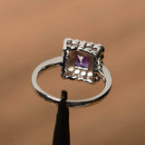 1.4ct Princess Cut Purple Amethyst Halo Engagement Ring 14k White Gold Finish