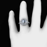 3ct Emerald Cut Diamond Trillion Sides Halo Engagement Ring 14k White Gold Over