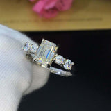 2.2ct Emerald Diamond Engagement Ring Five Stone Solitaire 14k White Gold Finish