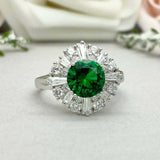 2.2ct Engagement Ring Round Cut Emerald Ballerina Sunburst 14k White Gold Finish