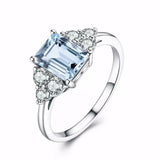 2.4ct Engagement Ring Emerald Cut Aquamarine Diamond Petite 14k White Gold Over