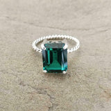 2ct Engagement Ring Green Emerald Cut Braided Solitaire 14k White Gold Finish