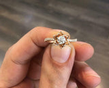 1ct Round Diamond Engagement Ring Flower Solitaire with Accent 14k RoseGold Over