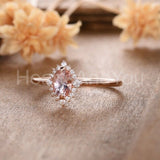 1ct Oval Cut Simulated Peach Morganite Solitaire Halo Ring 14k Rose Gold Plated