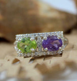 2.5ct Engagement Ring Oval Cut Peridot Rectangular Halo 14k White Gold Finish