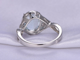3ct Oval Cut Blue Aquamarine Engagement Ring Diamond Halo 14k White Gold Finish