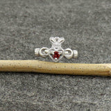 0.5ct Round Cut Red Garnet Engagement Ring Claddagh Design 14k White Gold Finish