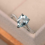 1.7ct Engagement Ring Pear Cut Aquamarine Swirl with Accents 14k White Gold Over