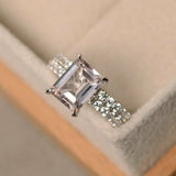 1ct Emerald Cut Champagne Morganite Bridal Set Ring Band 14k White Gold Finish