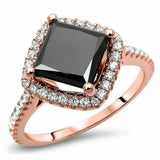 2.5ct Princess Cut Black Diamond Accents Halo Engagement Ring 14K Rose Gold Over