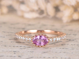 0.4ct Oval Cut Pink Sapphire Engagement Ring Diamond Accents 14k RoseGold Finish