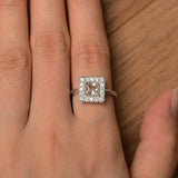 2ct Princess Cut Peach Morganite Milgrain Halo Solitaire Ring 14k WhiteGold Over