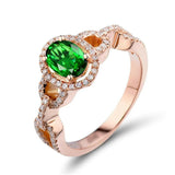 2.3ct Engagement Ring Oval Cut Green Emerald Link Accent Halo 14k Rose Gold Over