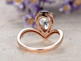 1ct Pear Cut Diamond Engagement Ring Halo Curved V Shaped 14k Rose Gold Finish