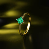 0.5Ct Princess Cut Green Emerald Kite Set Solitaire Ring 14K Yellow Gold Finish