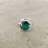 2ct Engagement Ring Cushion Cut Green Emerald Solitaire 14k White Gold Finish