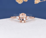 1ct Oval Cut Simulated Peach Morganite Three Stone Ring 14k Rose Gold Plated