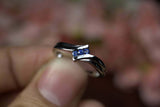 0.2ct Engagement Ring Round Cut Blue Sapphire Bypass Trilogy 14k White Gold Over