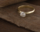 4 Prong Solitaire Engagement Ring 1ct Round Cut Diamond 14k Yellow Gold Finish