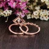 2ct Princess Cut Morganite Milgrain Bridal Set Engagement Ring 14k RoseGold Over