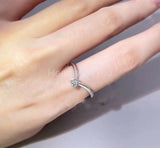 0.1ct Round Cut Moissanite Curved Solitaire Engagement Ring 14k WhiteGold Plated