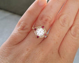 2Ct Round Cut Diamond Ruby Vintage Halo Engagement Ring 14K Yellow Gold Finish