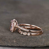 2ct Engagement Ring Oval Cut Peach Morganite Halo Bridal Set 14k RoseGold Finish