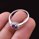 0.5ct Engagement Ring Round Cut Amethyst Halo Minimalist 14k White Gold Finish