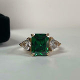 2.3ct Engagement Ring Radiant Cut Emerald Diamond Trilogy 14k Yellow Gold Finish