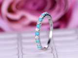 2Ct Round Cut Alternate Diamond Turquoise Half Eternity Band 14K White Gold Over