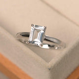 1.7ct Engagement Ring Emerald Cut Diamond Solitaire Design 14k White Gold Finish