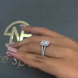 1.1ct Princess Cut Diamond Halo Split Band Engagement Ring 14k White Gold Finish