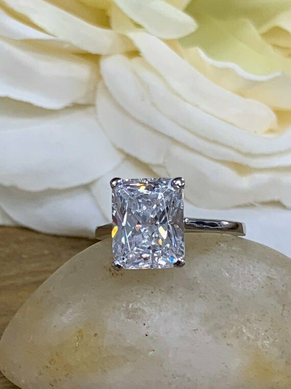 1ct Radiant Cut VVS1D Diamond Solitaire Engagement Ring 14k White Gold Finish