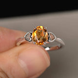 1ct Oval Yellow Citrine Promise Solitaire Engagement Ring 14k White Gold Finish