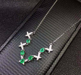 2ct Green Emerald Pendant with Chain Oval Cut Butterfly 14k White Gold Finish