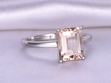 2ct Emerald Cut Peach Morganite Engagement Ring Solitaire 14k White Gold Finish