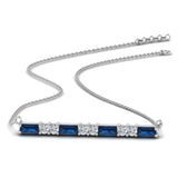 1ct Baguette Cut Blue Sapphire Horizontal Pendant 14k White Gold Finish NO CHAIN