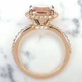 2.3Ct Cushion Cut Morganite Halo Solitaire Engagement Ring 18K Rose Gold Finish