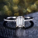 1.5ct Emerald Cut Diamond Solitaire Ring 14k White Gold Finish with Round Accent