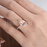 1ct Pear Cut Simulated Peach Morganite Halo Engagement Ring 14k Rose Gold Plated