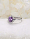 1.5ct Oval Cut Purple Amethyst Engagement Ring Art Deco 14k White Gold Finish