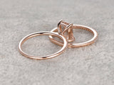 2ct Emerald Cut Morganite Bridal Wedding Set Engagement 14k Rose Gold Finish