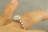3Ct Round Cut Diamond Rubies on Band Halo Engagement Ring 14K White Gold Finish