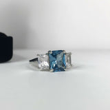 2.5ct Emerald Cut Blue Tanzanite Trilogy Engagement Ring 14k White Gold Finish