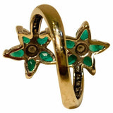 2ct Pear Cut Green Emerald Engagement Ring Double Flower 14k Yellow Gold Finish