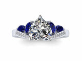 2ct Heart Diamond Art Deco Sapphire Accent Engagement Ring 14k White Gold Finish