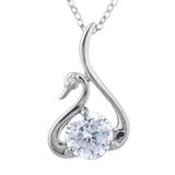 1ct Diamond Pendant Chain Round Cut Brilliant Swan Design 14k White Gold Finish