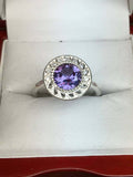 2ct Round Cut Purple Amethyst Filigree Halo Solitaire Ring 14k White Gold Finish