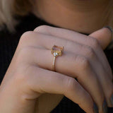 1.6ct Engagement Ring Emerald Cut Morganite Diamond Petite 14k YellowGold Finish