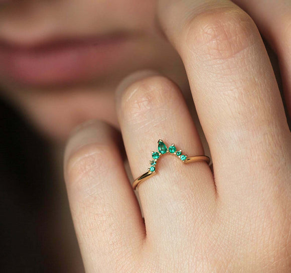 1.2ct Pear Cut Green Emerald Engagement Ring 14k Yellow Gold Finish Crown Tiara